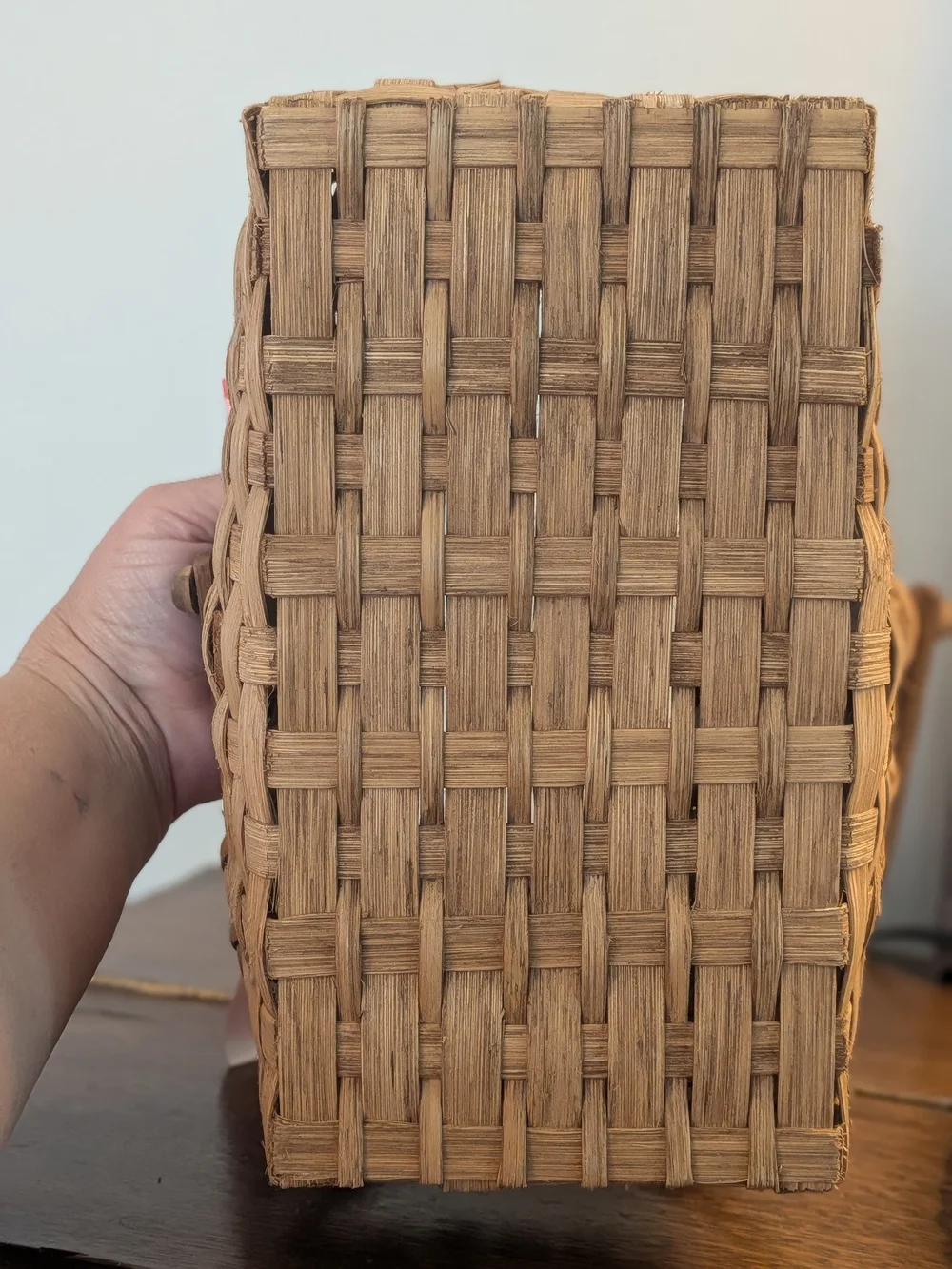 Handwoven Split Ash Picnic Basket with Lid & Folding Wooden Handle